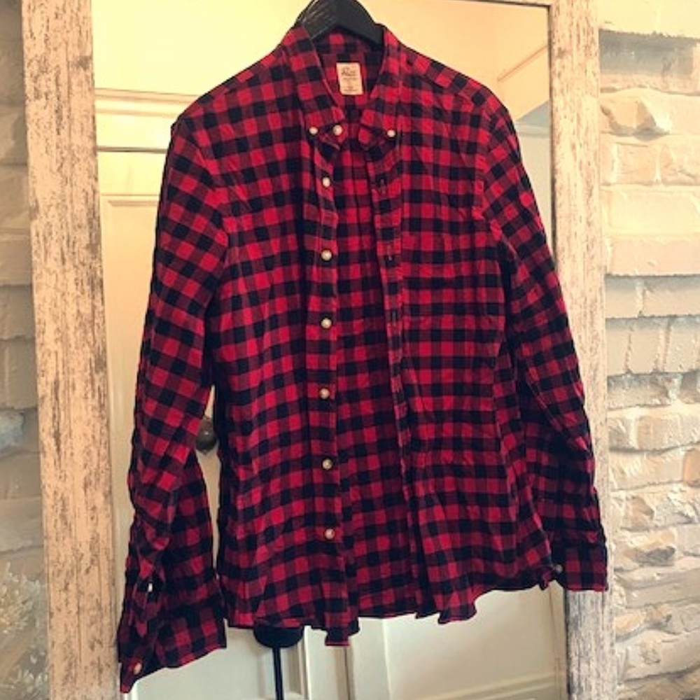 New J Crew Plaid Shirt Men Slim Large
